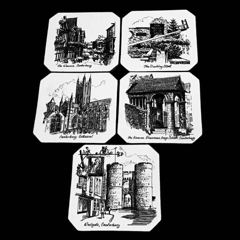 Vintage Cork Coasters Set of 5 Canterbury Scenes Britain 3.5” Heat Resistant
